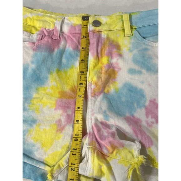 JUDY BLUE Stretch Denim Shorts Pastel Tie Dye Cut Off Raw Hem Women's SZ MED - Picture 4 of 16